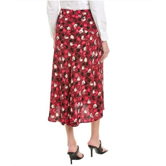 Cabi Corsage Floral Midi Skirt Wine Blossom Red High Low Feminine Flowy Size 4 - Picture 2 of 10